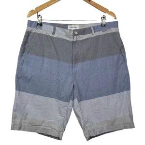 CALVIN KLEIN MEN'S BLUE & GRAY FLAT FRONT STRIPED SHORTS 38-EUC